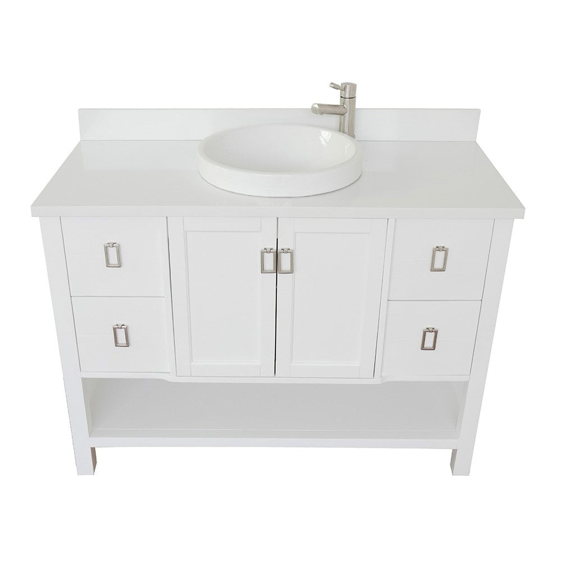 Bellaterra Home Monterey 49" 2-Door 4-Drawer White Freestanding Vanity Set With Ceramic Vessel Sink and White Quartz Top