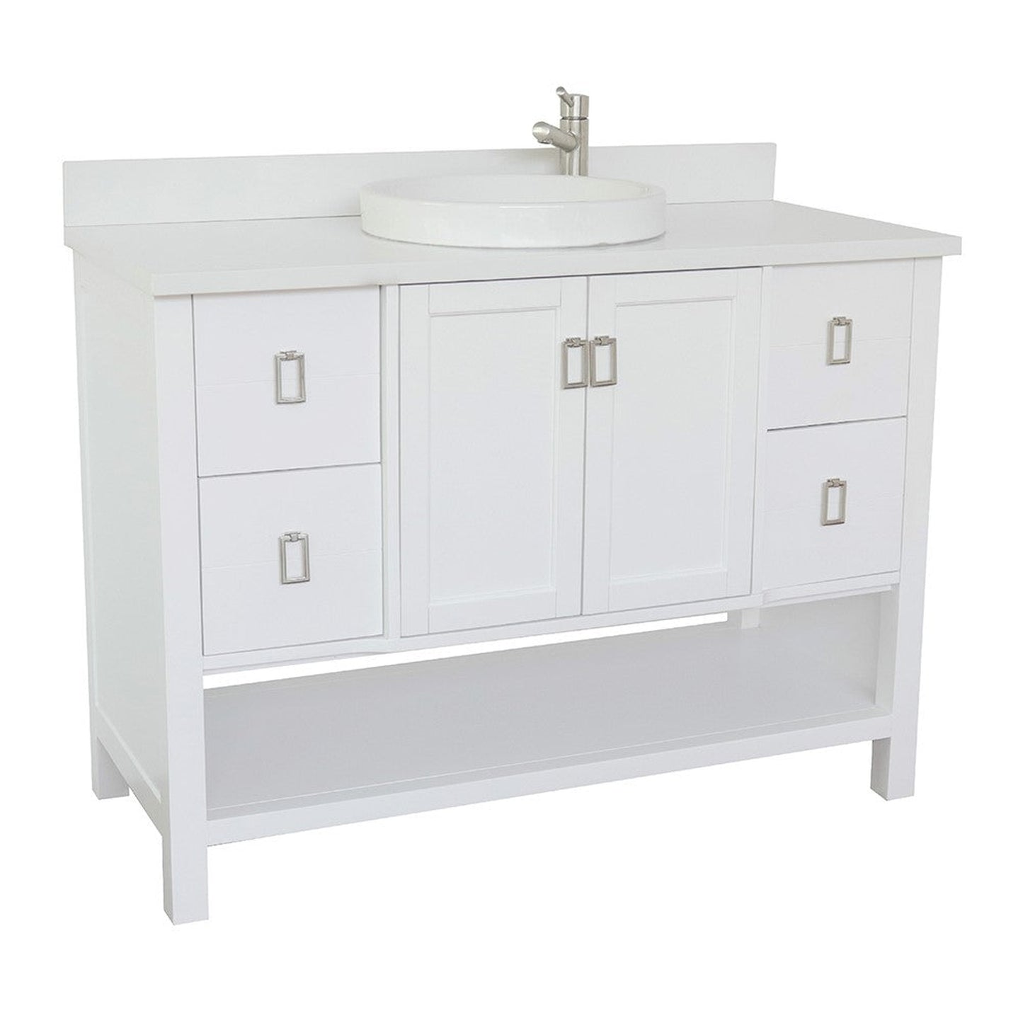 Bellaterra Home Monterey 49" 2-Door 4-Drawer White Freestanding Vanity Set With Ceramic Vessel Sink and White Quartz Top