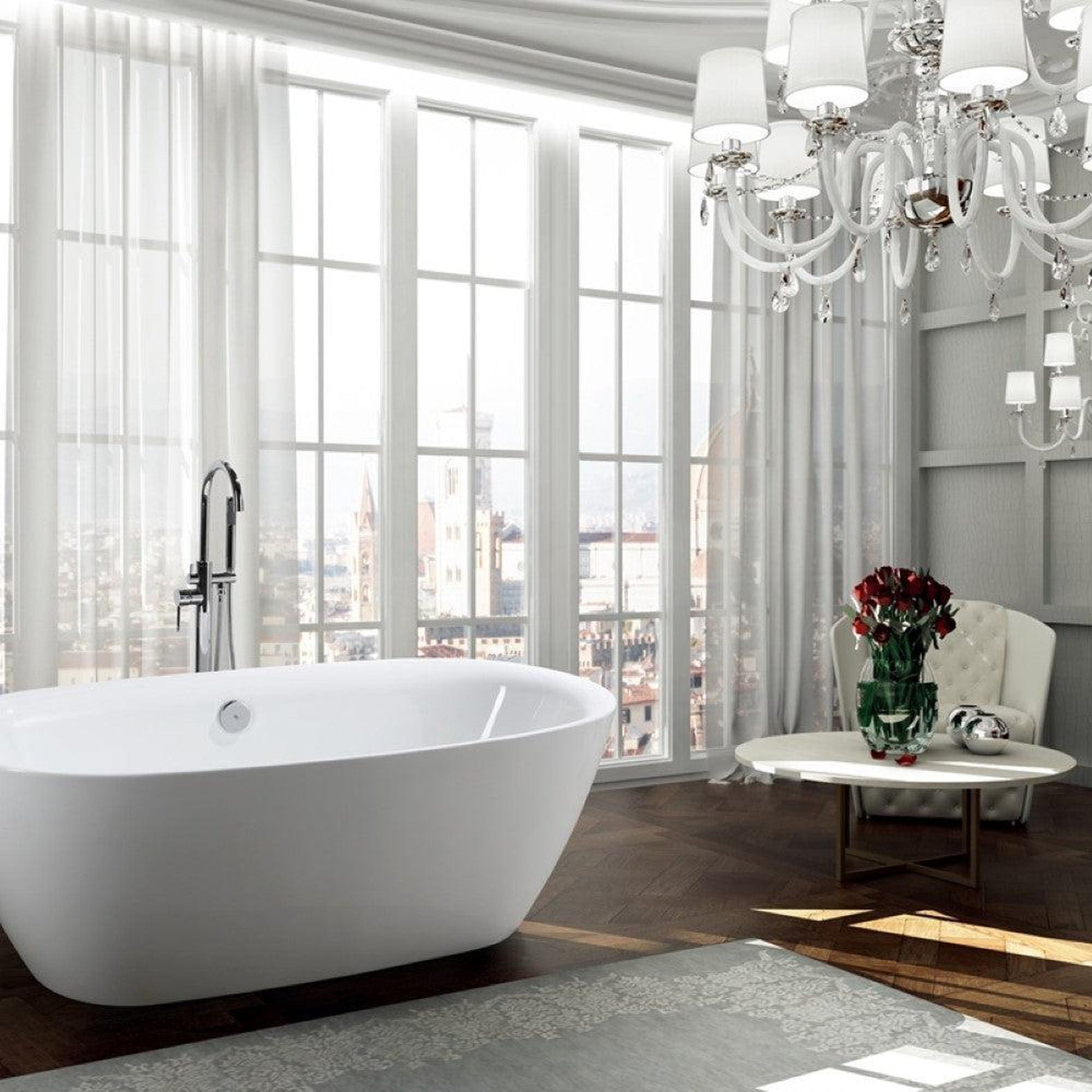 Bellaterra Home Palermo 67" x 24" Glossy White Oval Acrylic Freestanding Soaking Bathtub