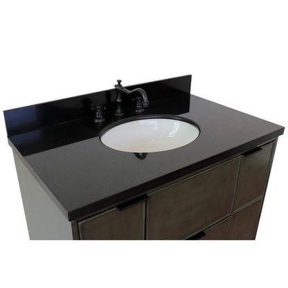 Bellaterra Home Paris 37" 2-Door 1-Drawer Linen Gray Freestanding Vanity Set With Ceramic Undermount Oval Sink and Black Galaxy Top