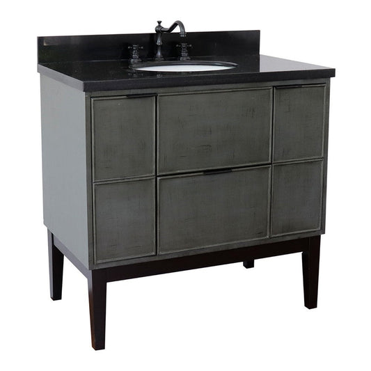 Bellaterra Home Paris 37" 2-Door 1-Drawer Linen Gray Freestanding Vanity Set With Ceramic Undermount Oval Sink and Black Galaxy Top