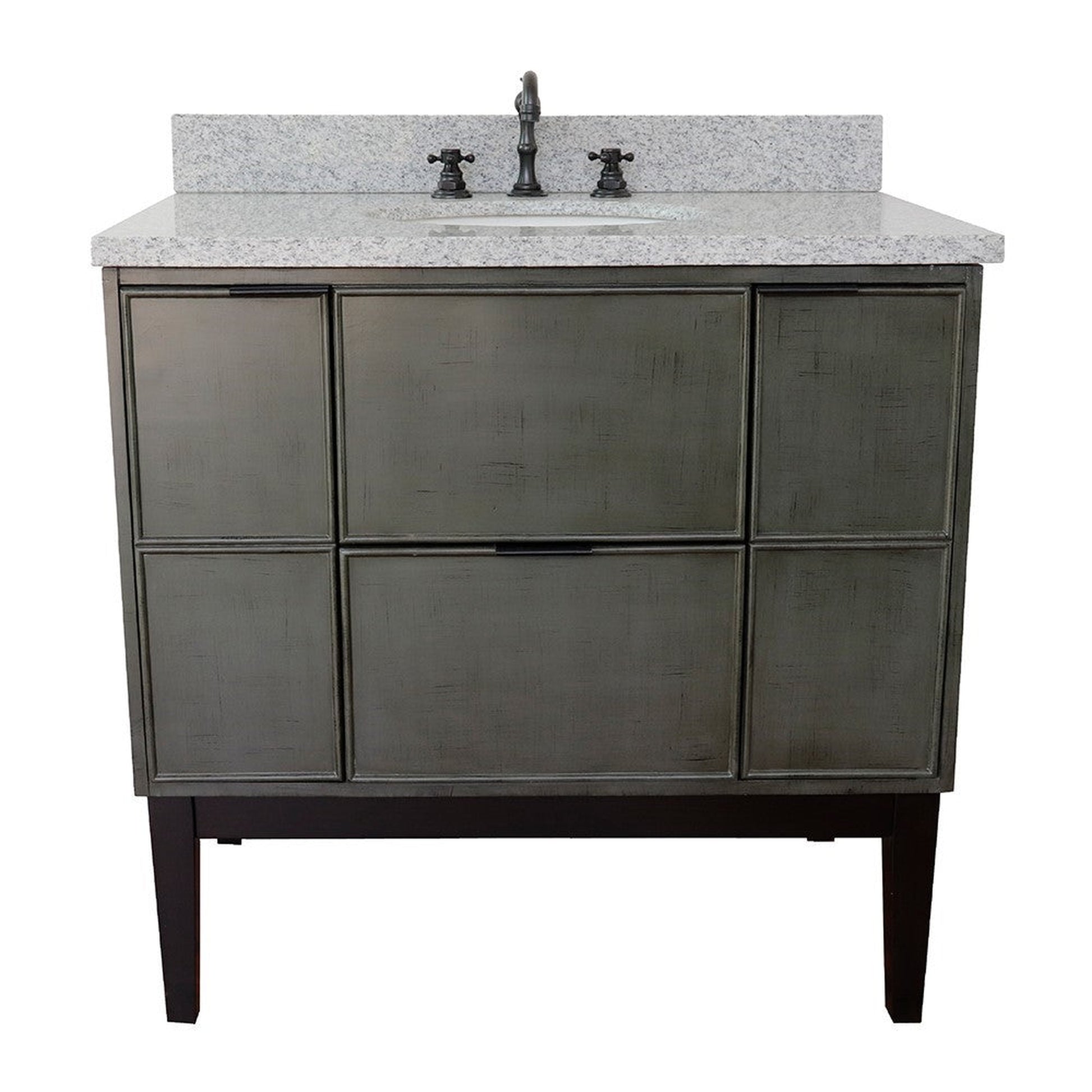 Bellaterra Home Paris 37" 2-Door 1-Drawer Linen Gray Freestanding Vanity Set With Ceramic Undermount Oval Sink and Gray Granite Top