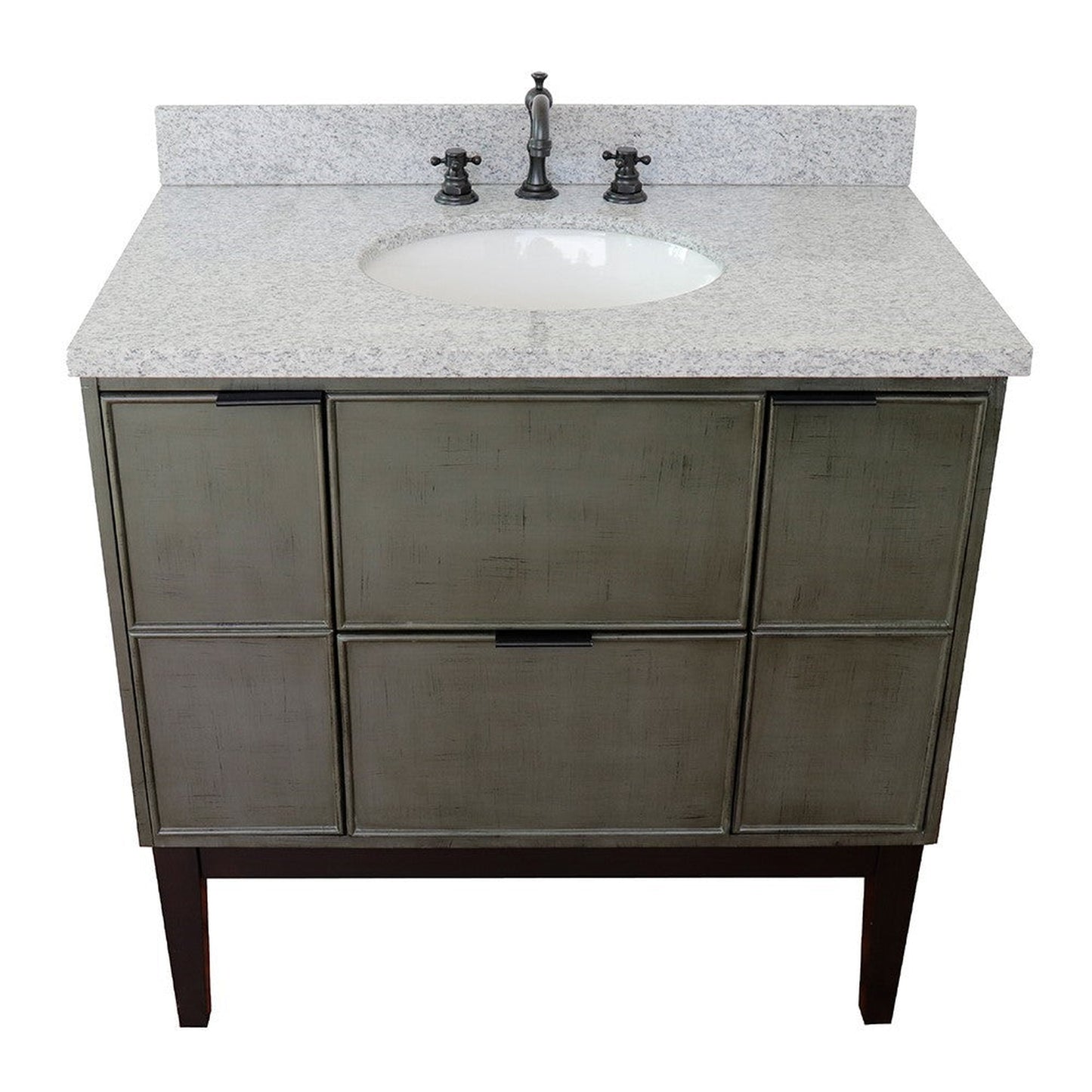 Bellaterra Home Paris 37" 2-Door 1-Drawer Linen Gray Freestanding Vanity Set With Ceramic Undermount Oval Sink and Gray Granite Top