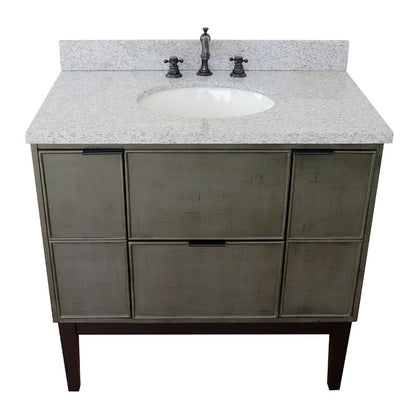 Bellaterra Home Paris 37" 2-Door 1-Drawer Linen Gray Freestanding Vanity Set With Ceramic Undermount Oval Sink and Gray Granite Top