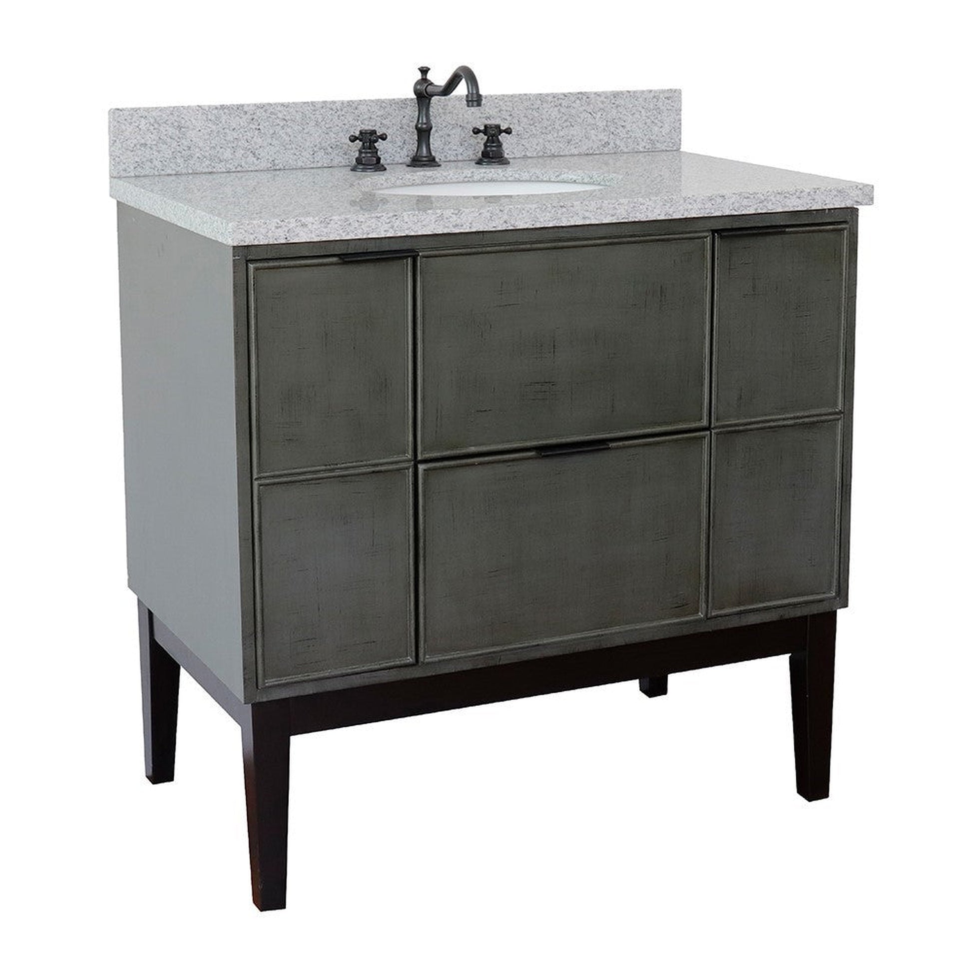 Bellaterra Home Paris 37" 2-Door 1-Drawer Linen Gray Freestanding Vanity Set With Ceramic Undermount Oval Sink and Gray Granite Top