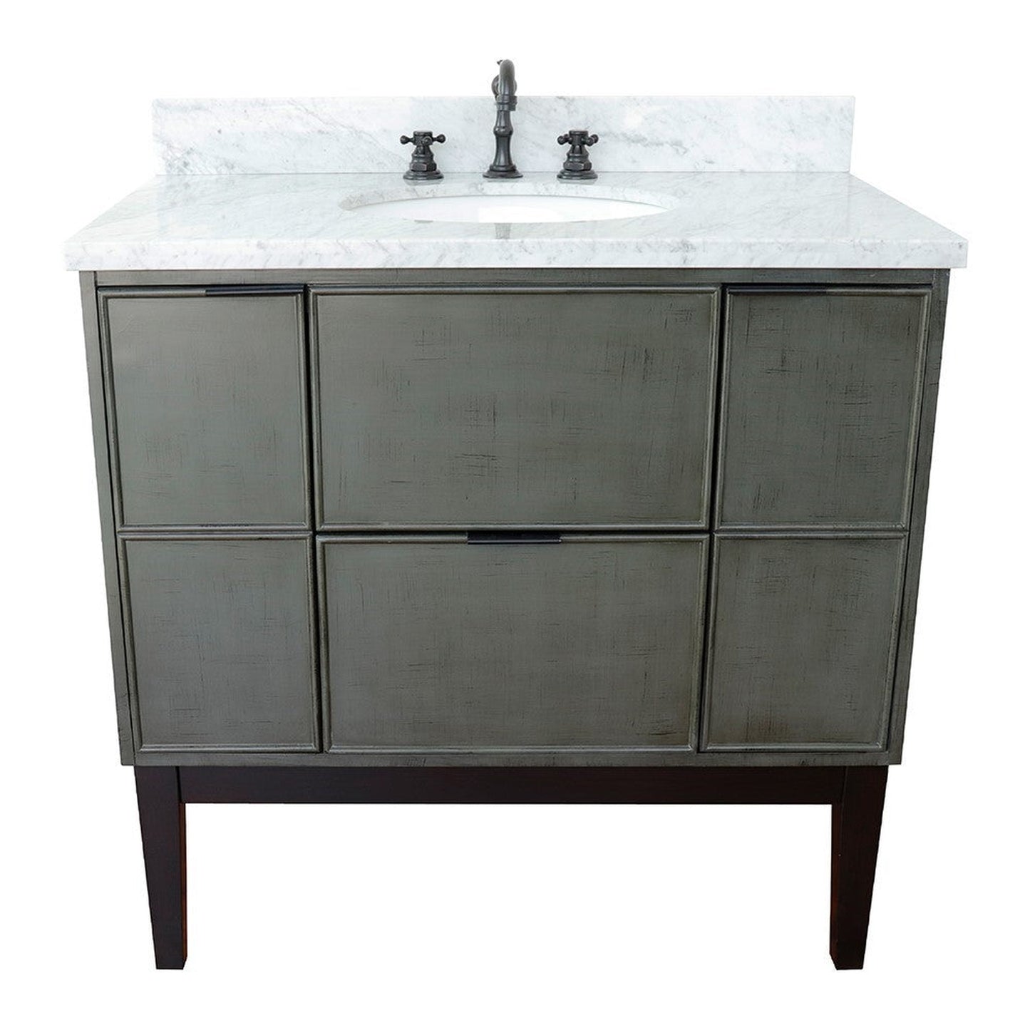 Bellaterra Home Paris 37" 2-Door 1-Drawer Linen Gray Freestanding Vanity Set With Ceramic Undermount Oval Sink and White Carrara Marble Top