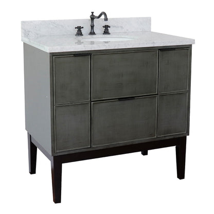 Bellaterra Home Paris 37" 2-Door 1-Drawer Linen Gray Freestanding Vanity Set With Ceramic Undermount Oval Sink and White Carrara Marble Top