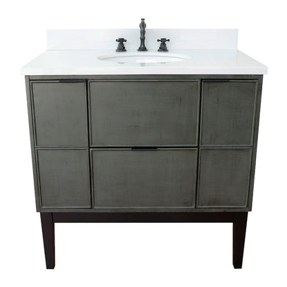 Bellaterra Home Paris 37" 2-Door 1-Drawer Linen Gray Freestanding Vanity Set With Ceramic Undermount Oval Sink and White Quartz Top