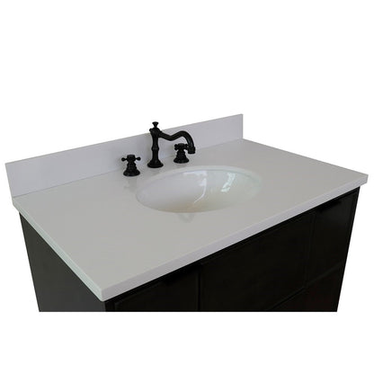 Bellaterra Home Paris 37" 2-Door 1-Drawer Linen Gray Freestanding Vanity Set With Ceramic Undermount Oval Sink and White Quartz Top