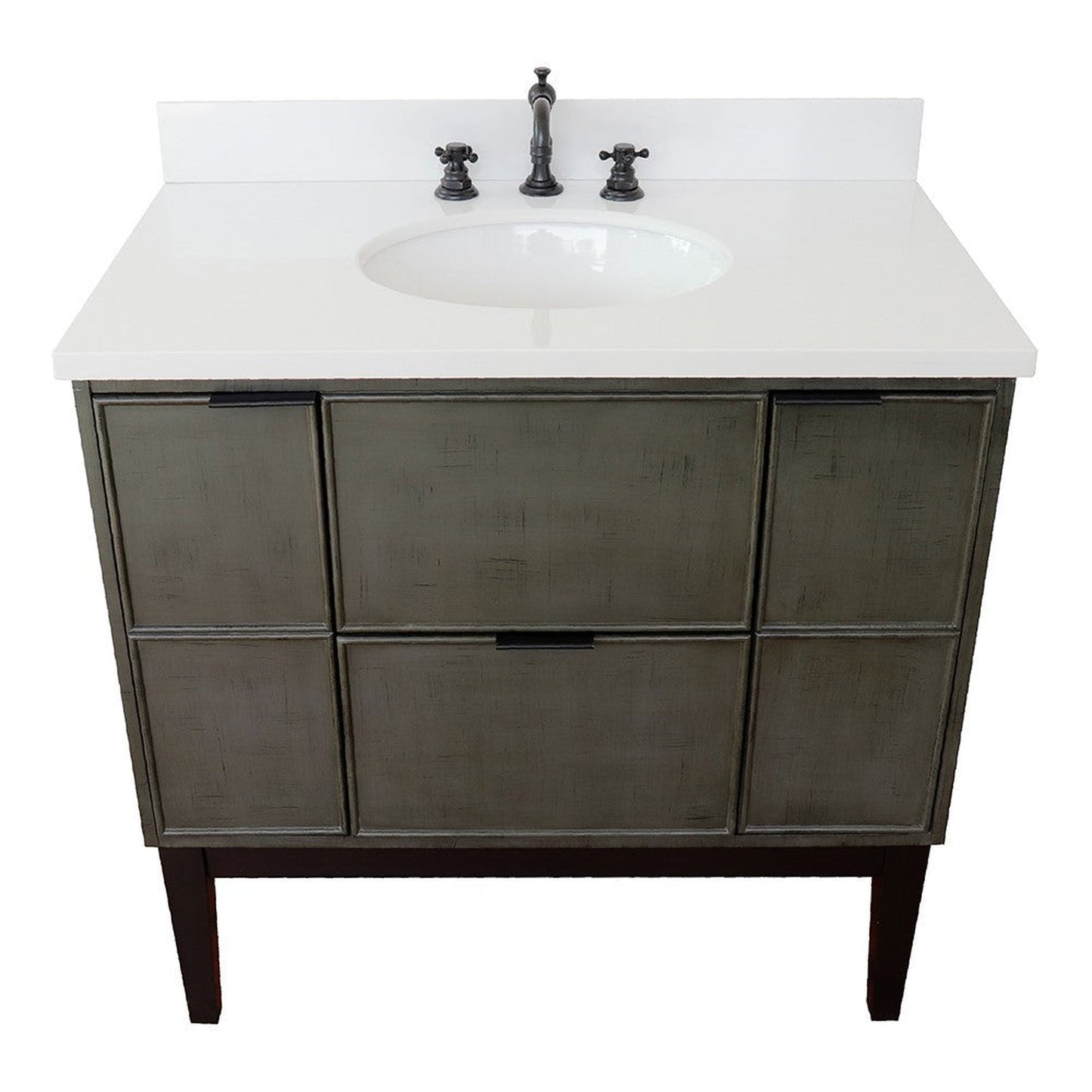 Bellaterra Home Paris 37" 2-Door 1-Drawer Linen Gray Freestanding Vanity Set With Ceramic Undermount Oval Sink and White Quartz Top