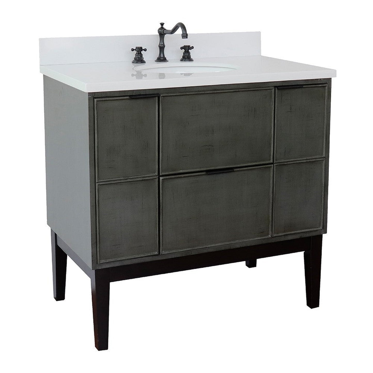 Bellaterra Home Paris 37" 2-Door 1-Drawer Linen Gray Freestanding Vanity Set With Ceramic Undermount Oval Sink and White Quartz Top