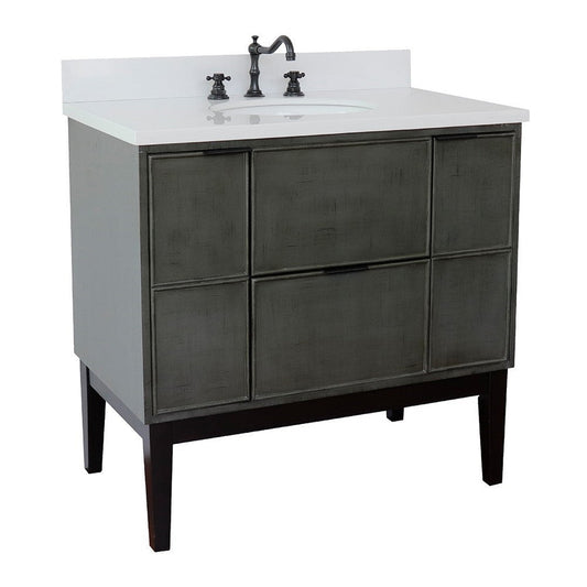 Bellaterra Home Paris 37" 2-Door 1-Drawer Linen Gray Freestanding Vanity Set With Ceramic Undermount Oval Sink and White Quartz Top