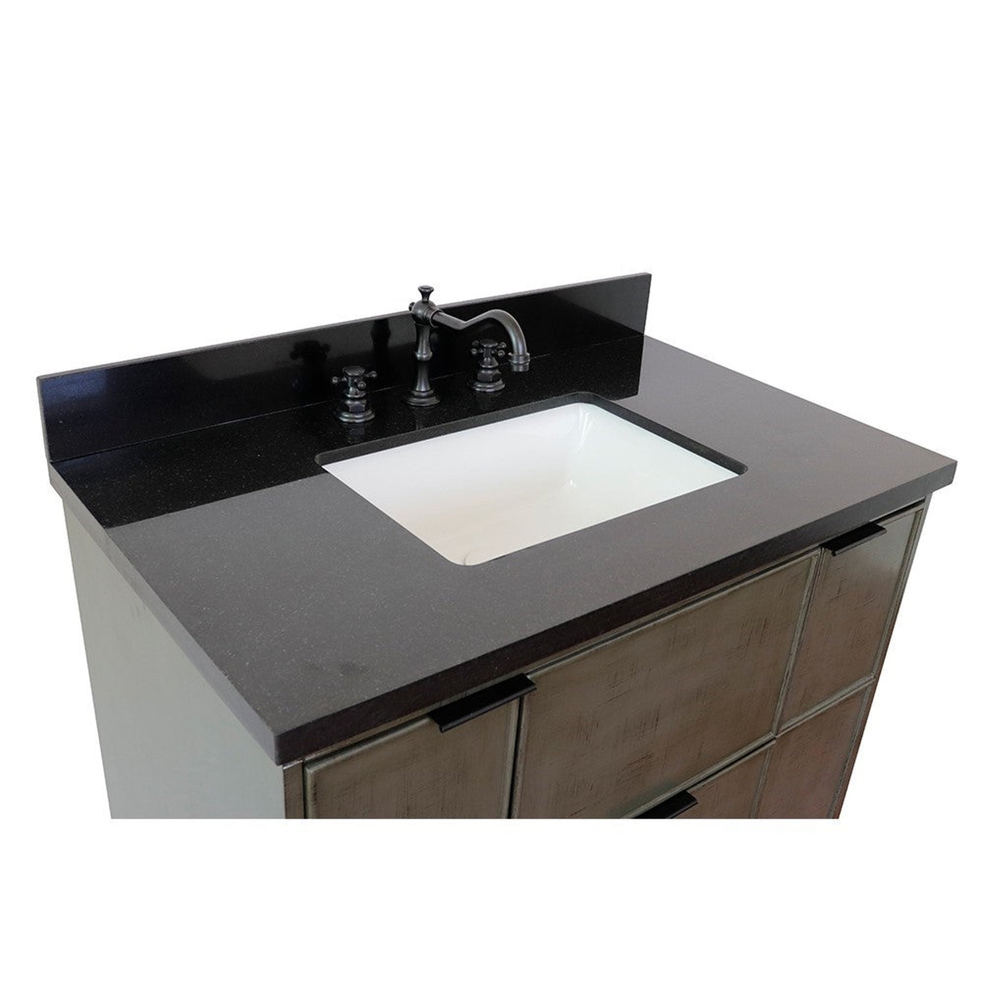 Bellaterra Home Paris 37" 2-Door 1-Drawer Linen Gray Freestanding Vanity Set With Ceramic Undermount Rectangular Sink and Black Galaxy Top