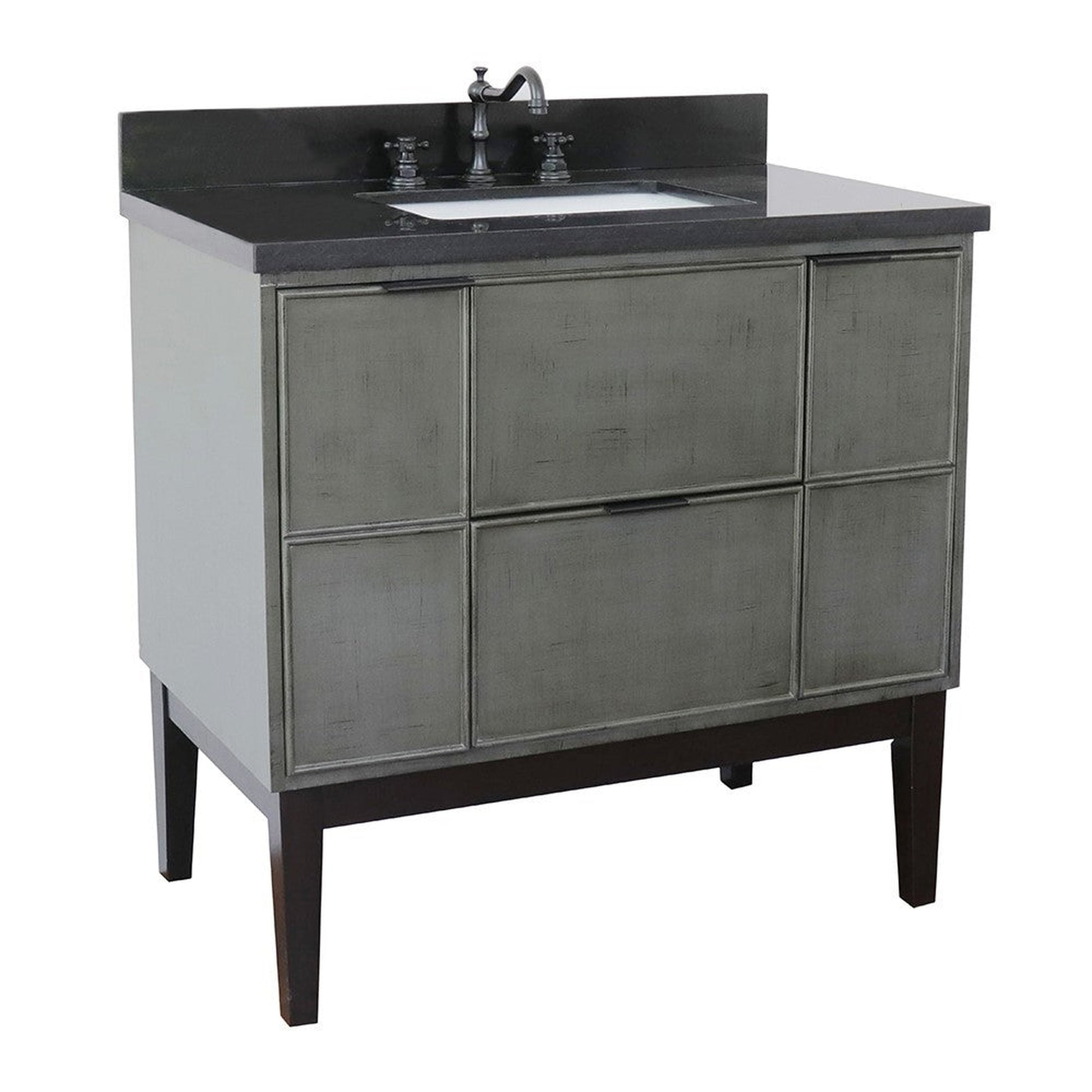 Bellaterra Home Paris 37" 2-Door 1-Drawer Linen Gray Freestanding Vanity Set With Ceramic Undermount Rectangular Sink and Black Galaxy Top