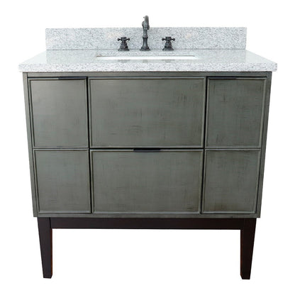 Bellaterra Home Paris 37" 2-Door 1-Drawer Linen Gray Freestanding Vanity Set With Ceramic Undermount Rectangular Sink and Gray Granite Top