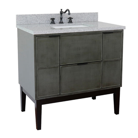 Bellaterra Home Paris 37" 2-Door 1-Drawer Linen Gray Freestanding Vanity Set With Ceramic Undermount Rectangular Sink and Gray Granite Top