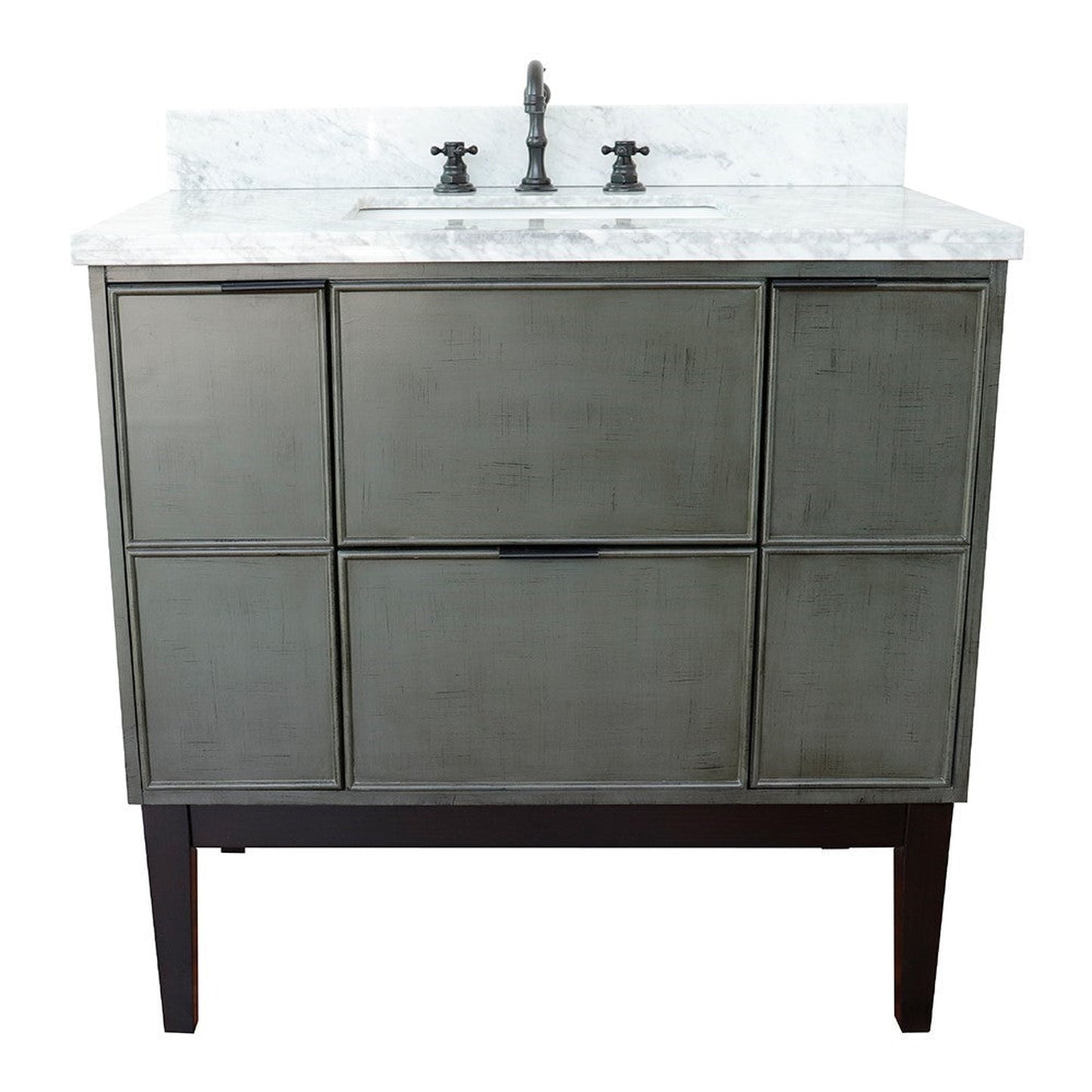 Bellaterra Home Paris 37" 2-Door 1-Drawer Linen Gray Freestanding Vanity Set With Ceramic Undermount Rectangular Sink and White Carrara Marble Top