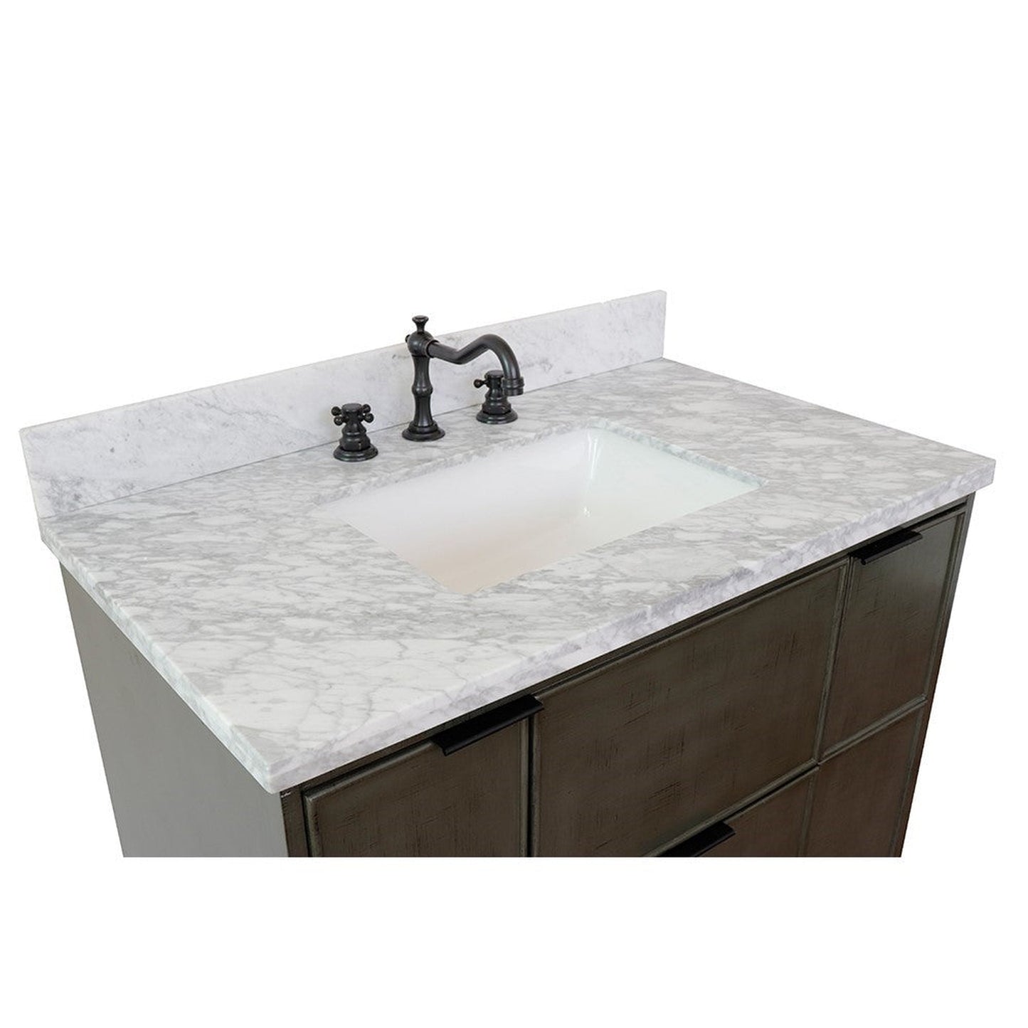 Bellaterra Home Paris 37" 2-Door 1-Drawer Linen Gray Freestanding Vanity Set With Ceramic Undermount Rectangular Sink and White Carrara Marble Top