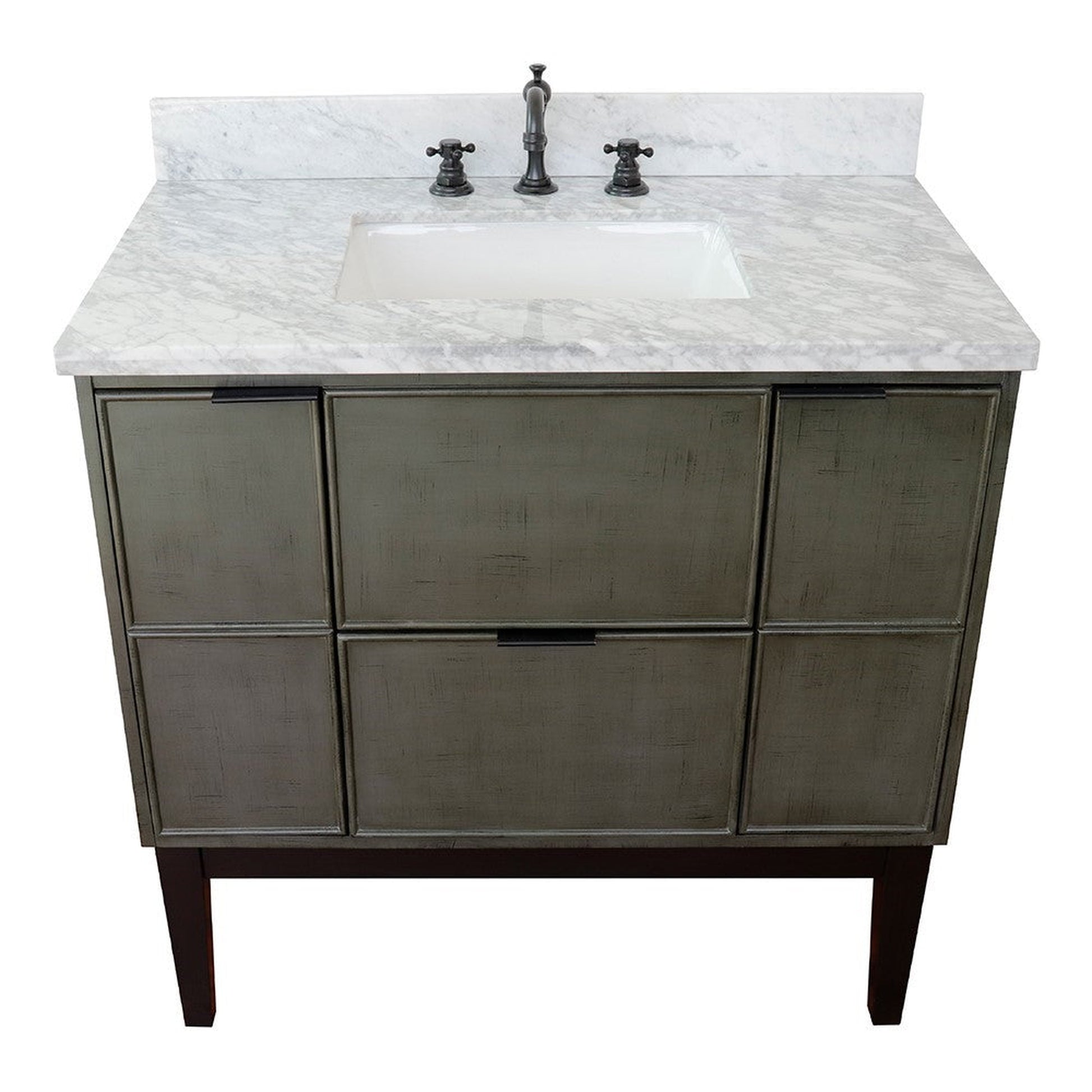 Bellaterra Home Paris 37" 2-Door 1-Drawer Linen Gray Freestanding Vanity Set With Ceramic Undermount Rectangular Sink and White Carrara Marble Top