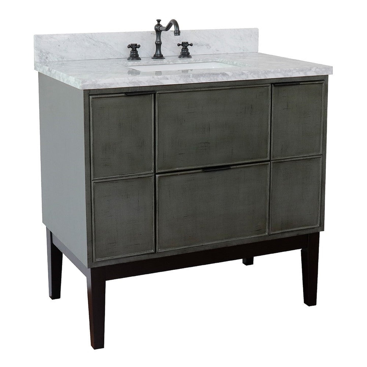 Bellaterra Home Paris 37" 2-Door 1-Drawer Linen Gray Freestanding Vanity Set With Ceramic Undermount Rectangular Sink and White Carrara Marble Top