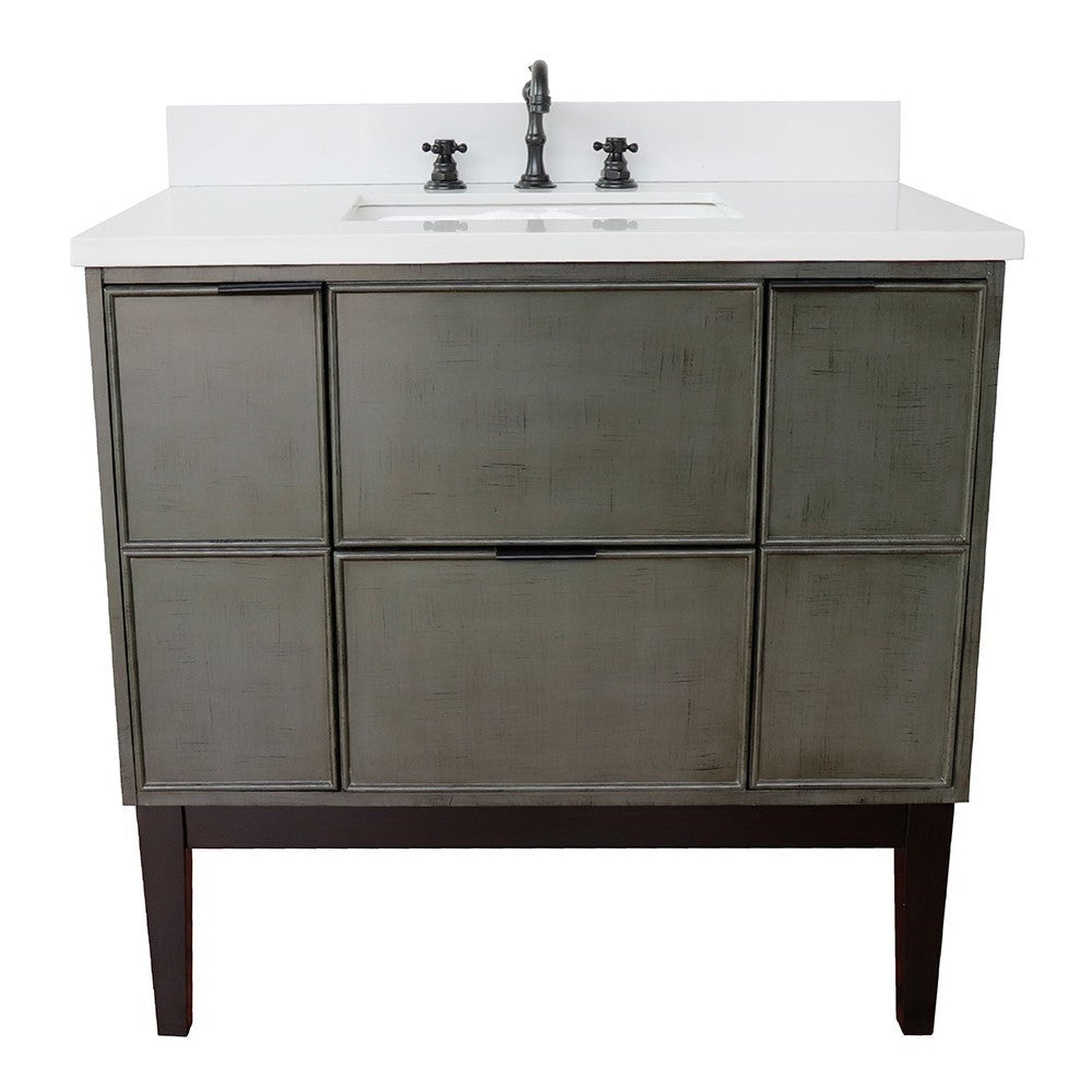 Bellaterra Home Paris 37" 2-Door 1-Drawer Linen Gray Freestanding Vanity Set With Ceramic Undermount Rectangular Sink and White Quartz Top