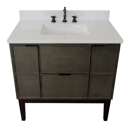 Bellaterra Home Paris 37" 2-Door 1-Drawer Linen Gray Freestanding Vanity Set With Ceramic Undermount Rectangular Sink and White Quartz Top