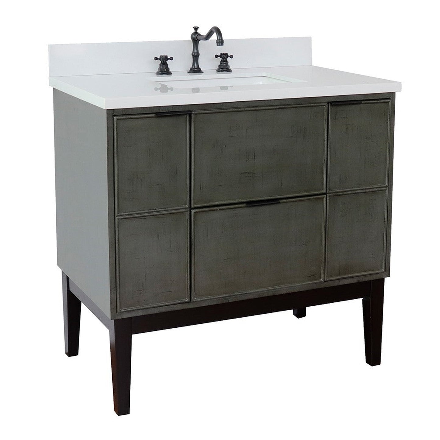 Bellaterra Home Paris 37" 2-Door 1-Drawer Linen Gray Freestanding Vanity Set With Ceramic Undermount Rectangular Sink and White Quartz Top