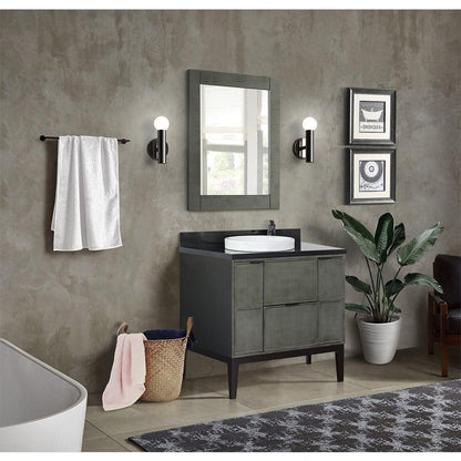Bellaterra Home Paris 37" 2-Door 1-Drawer Linen Gray Freestanding Vanity Set With Ceramic Vessel Sink and Black Galaxy Top