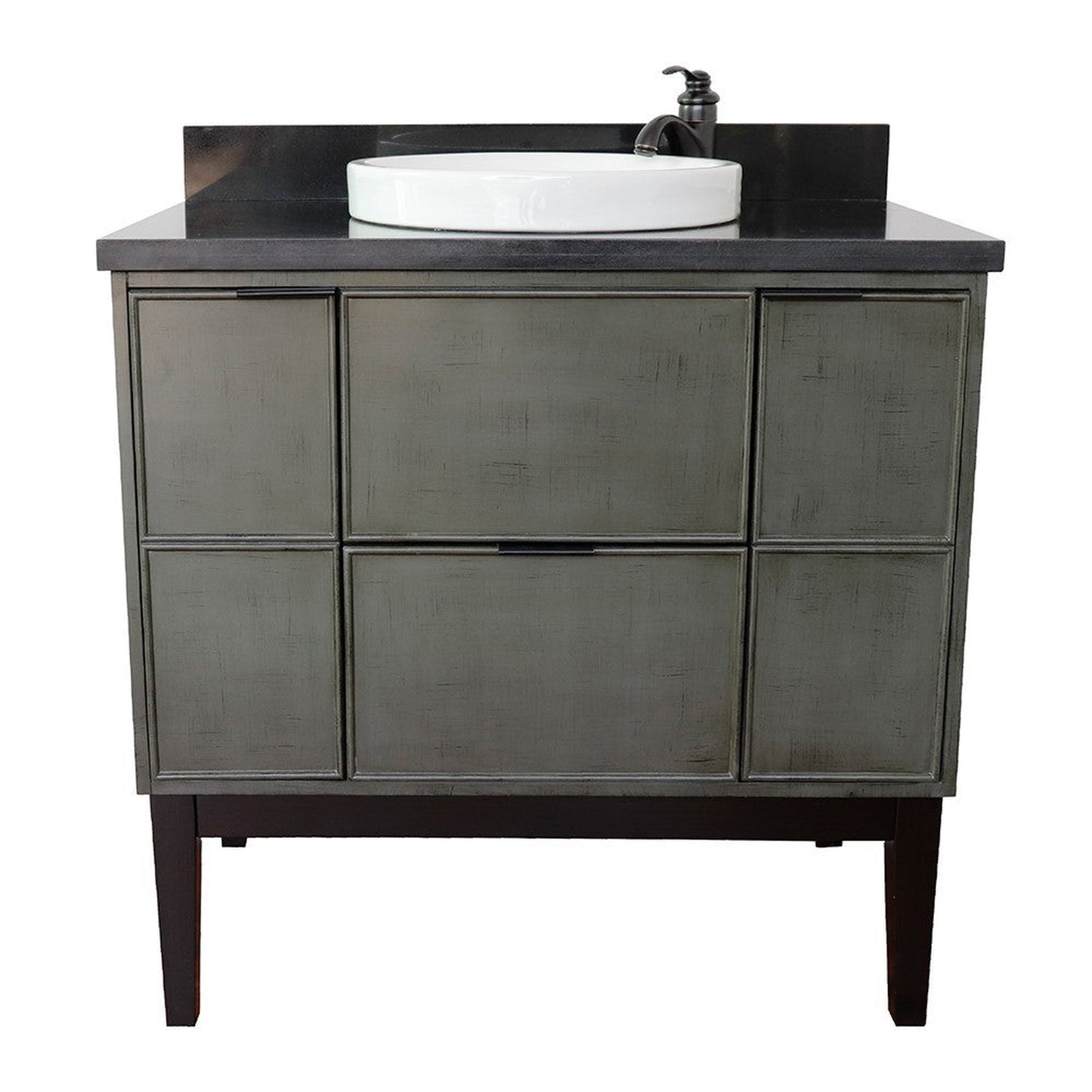 Bellaterra Home Paris 37" 2-Door 1-Drawer Linen Gray Freestanding Vanity Set With Ceramic Vessel Sink and Black Galaxy Top