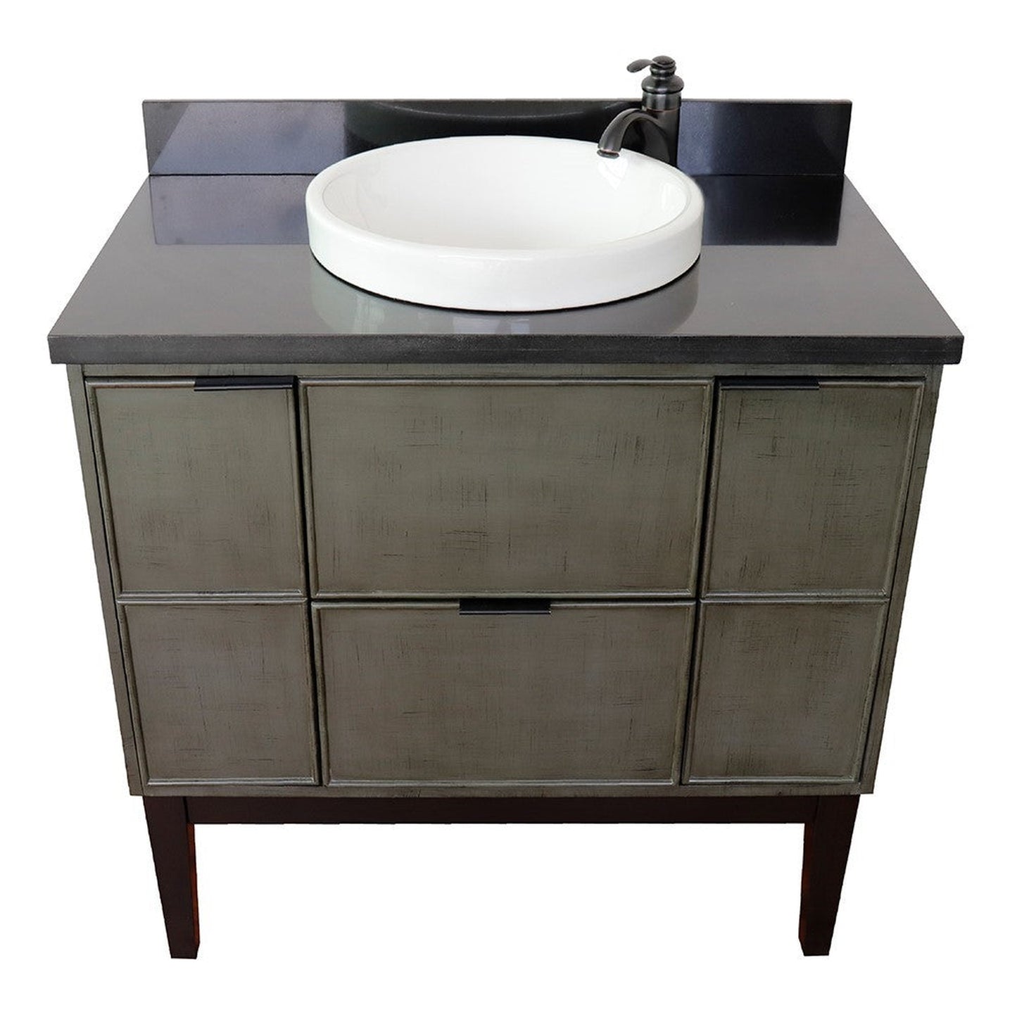 Bellaterra Home Paris 37" 2-Door 1-Drawer Linen Gray Freestanding Vanity Set With Ceramic Vessel Sink and Black Galaxy Top