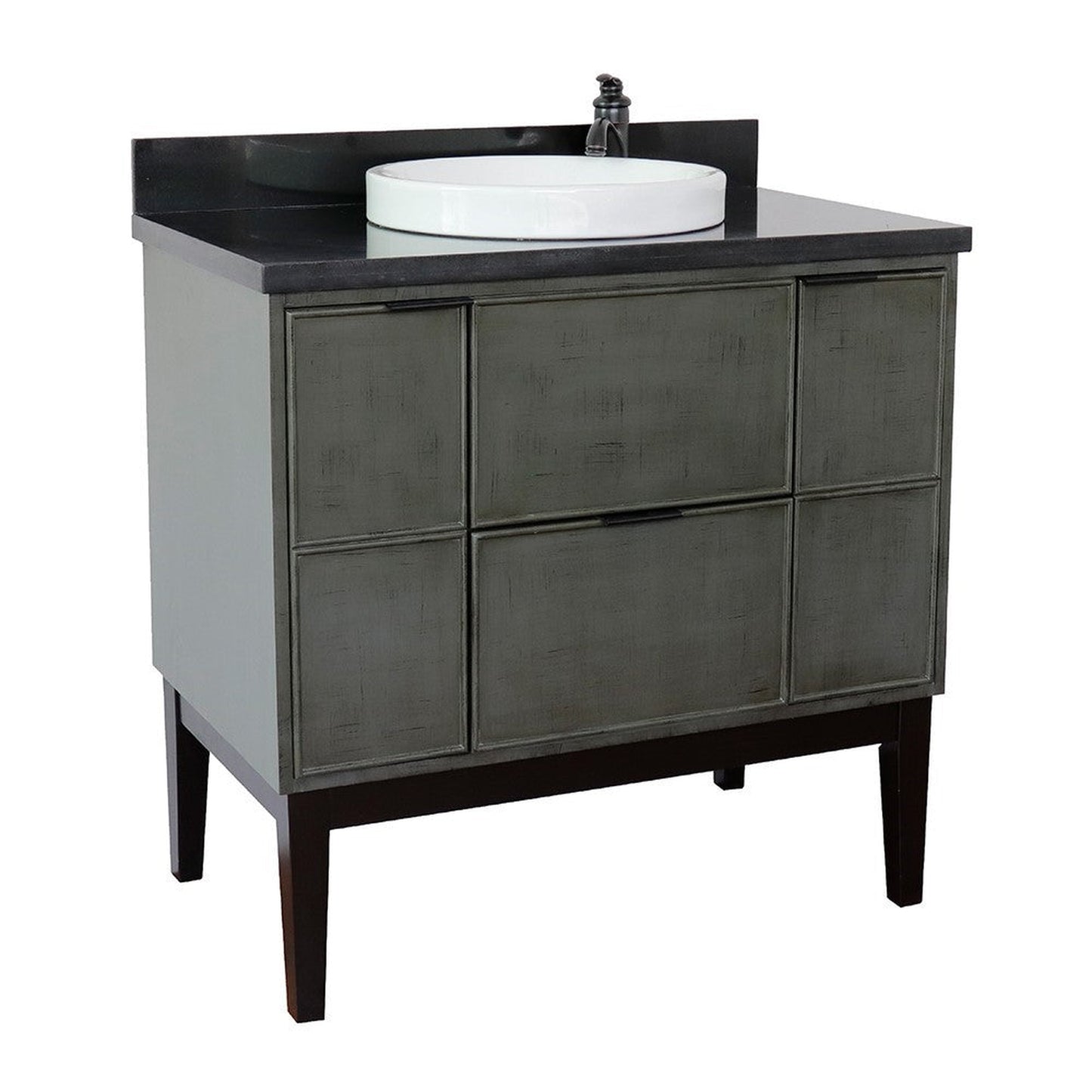 Bellaterra Home Paris 37" 2-Door 1-Drawer Linen Gray Freestanding Vanity Set With Ceramic Vessel Sink and Black Galaxy Top