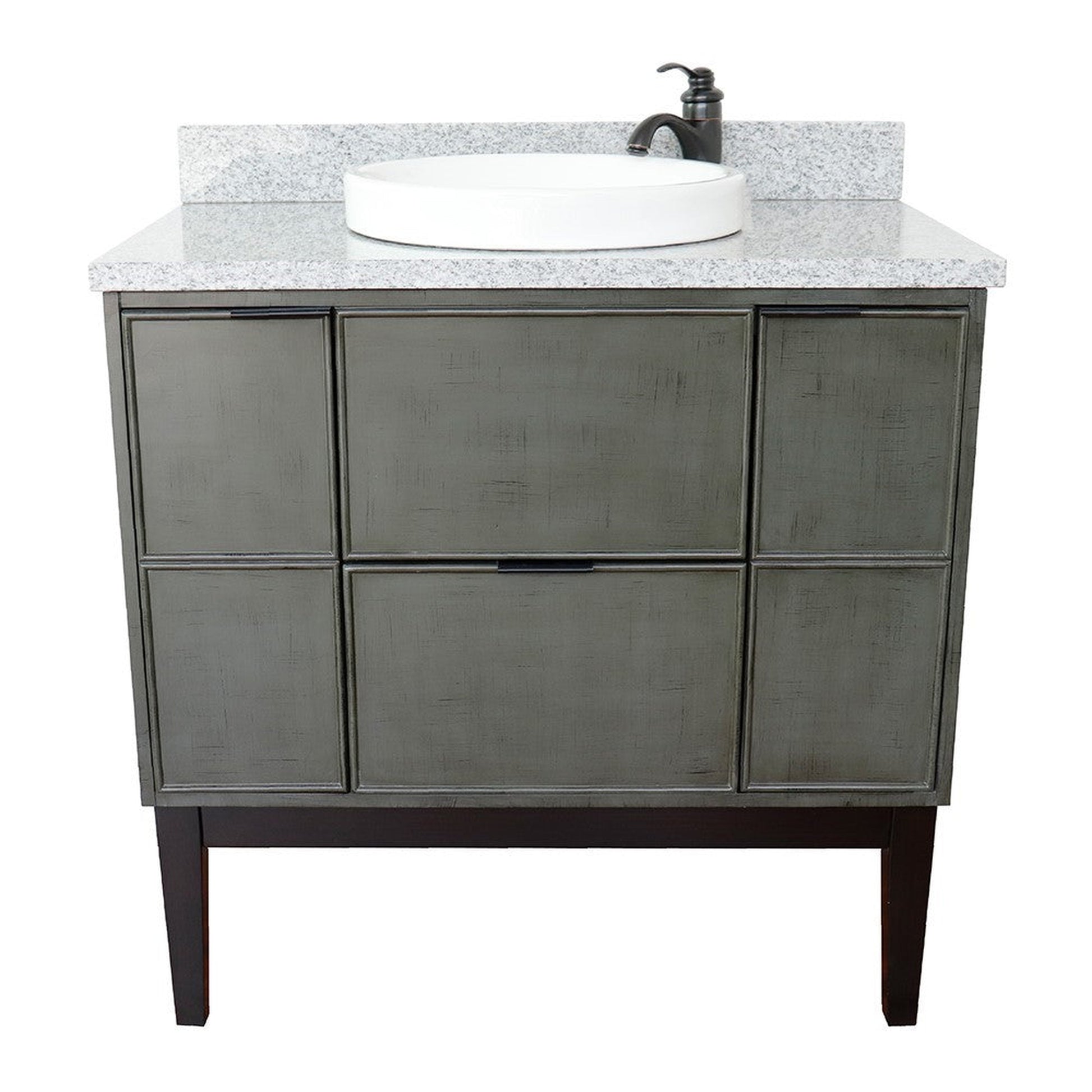 Bellaterra Home Paris 37" 2-Door 1-Drawer Linen Gray Freestanding Vanity Set With Ceramic Vessel Sink and Gray Granite Top