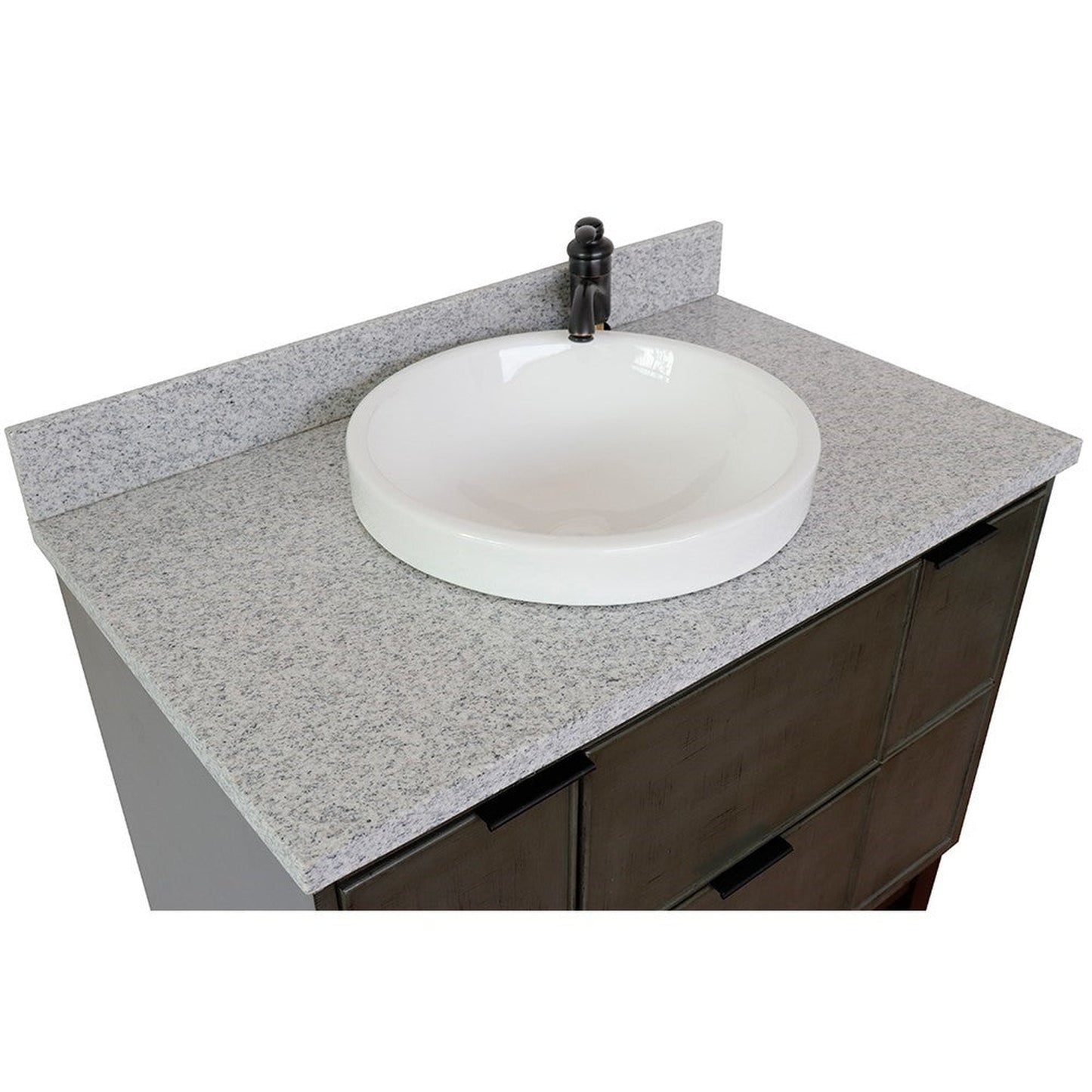 Bellaterra Home Paris 37" 2-Door 1-Drawer Linen Gray Freestanding Vanity Set With Ceramic Vessel Sink and Gray Granite Top