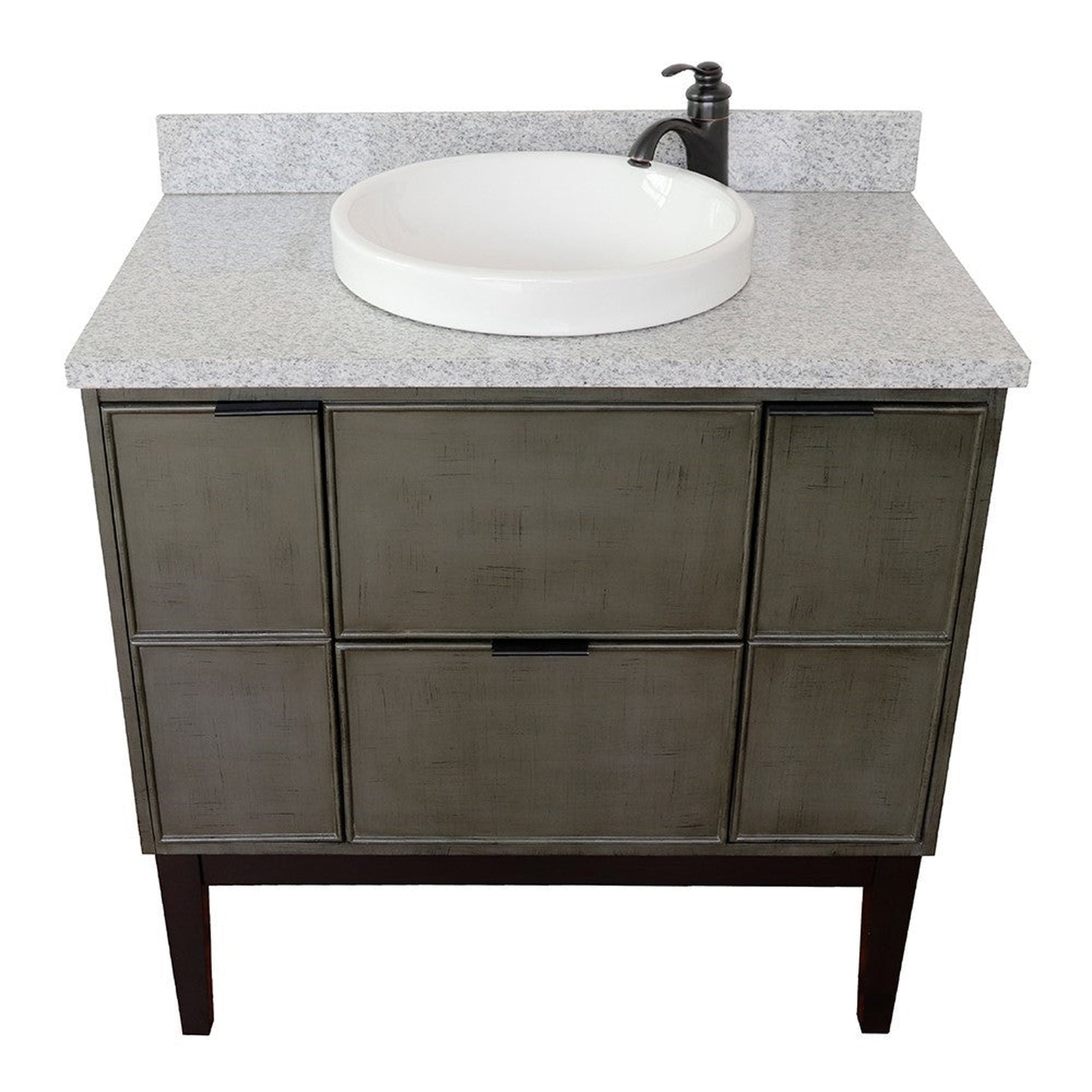 Bellaterra Home Paris 37" 2-Door 1-Drawer Linen Gray Freestanding Vanity Set With Ceramic Vessel Sink and Gray Granite Top