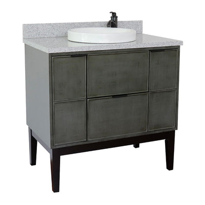 Bellaterra Home Paris 37" 2-Door 1-Drawer Linen Gray Freestanding Vanity Set With Ceramic Vessel Sink and Gray Granite Top