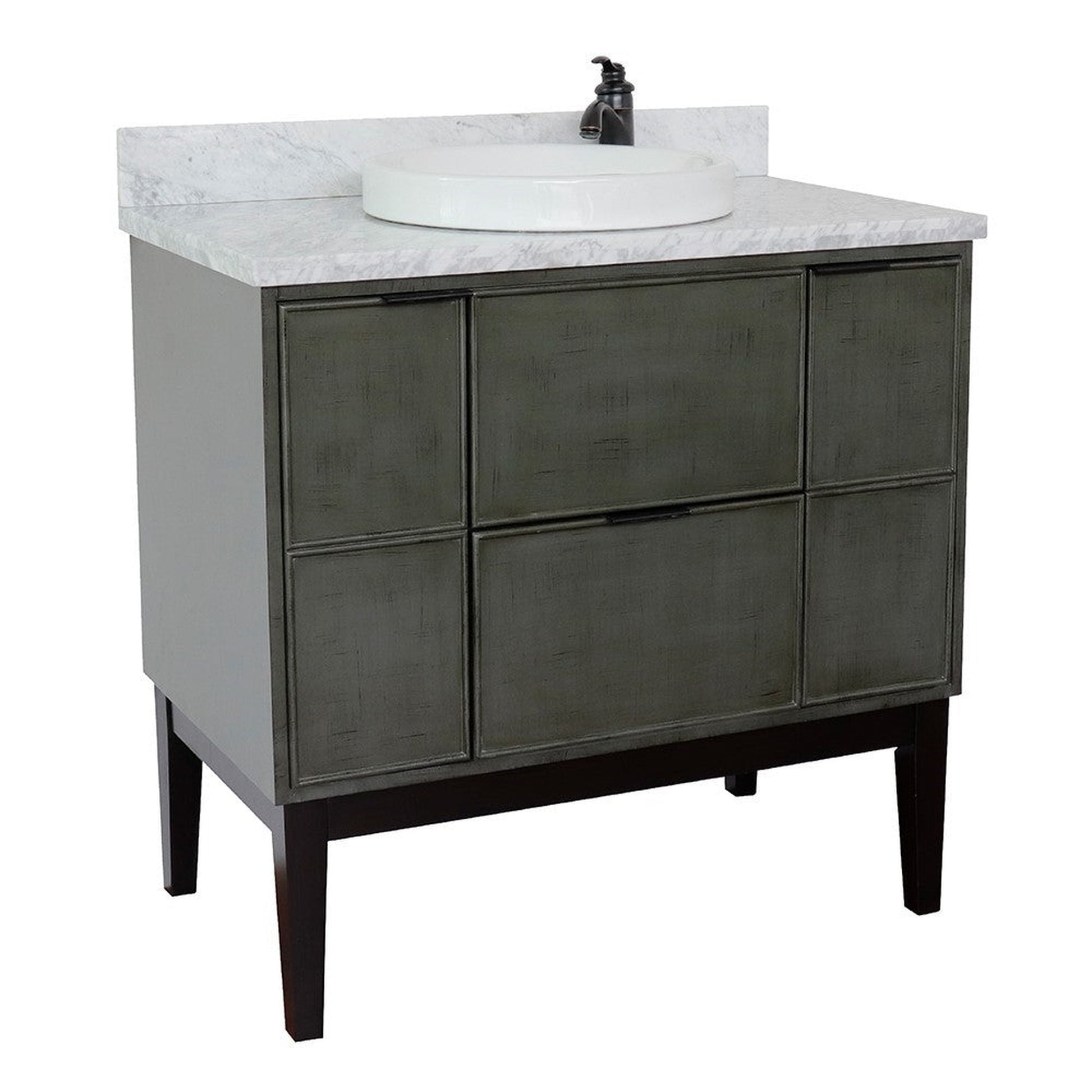 Bellaterra Home Paris 37" 2-Door 1-Drawer Linen Gray Freestanding Vanity Set With Ceramic Vessel Sink and White Carrara Marble Top