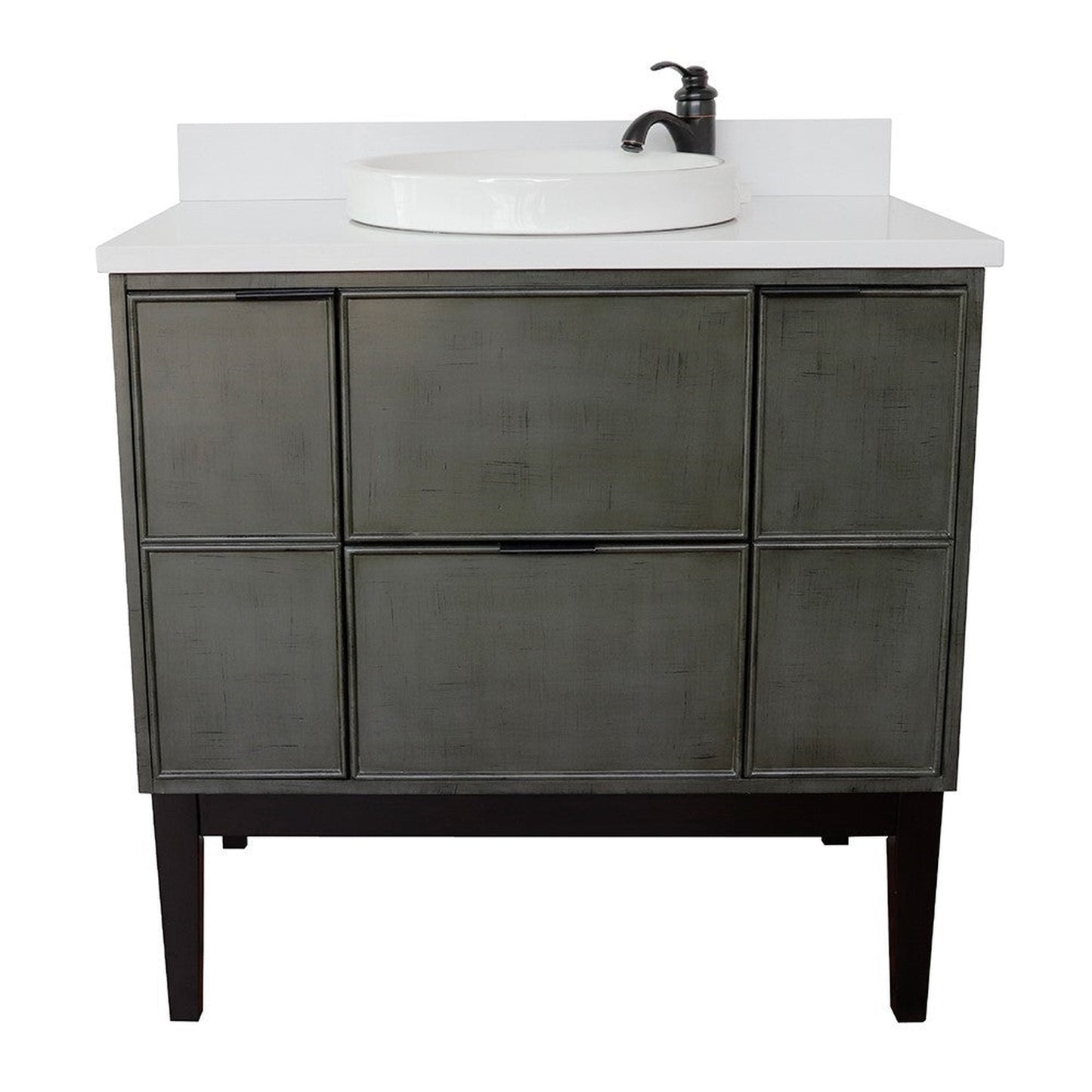 Bellaterra Home Paris 37" 2-Door 1-Drawer Linen Gray Freestanding Vanity Set With Ceramic Vessel Sink and White Quartz Top