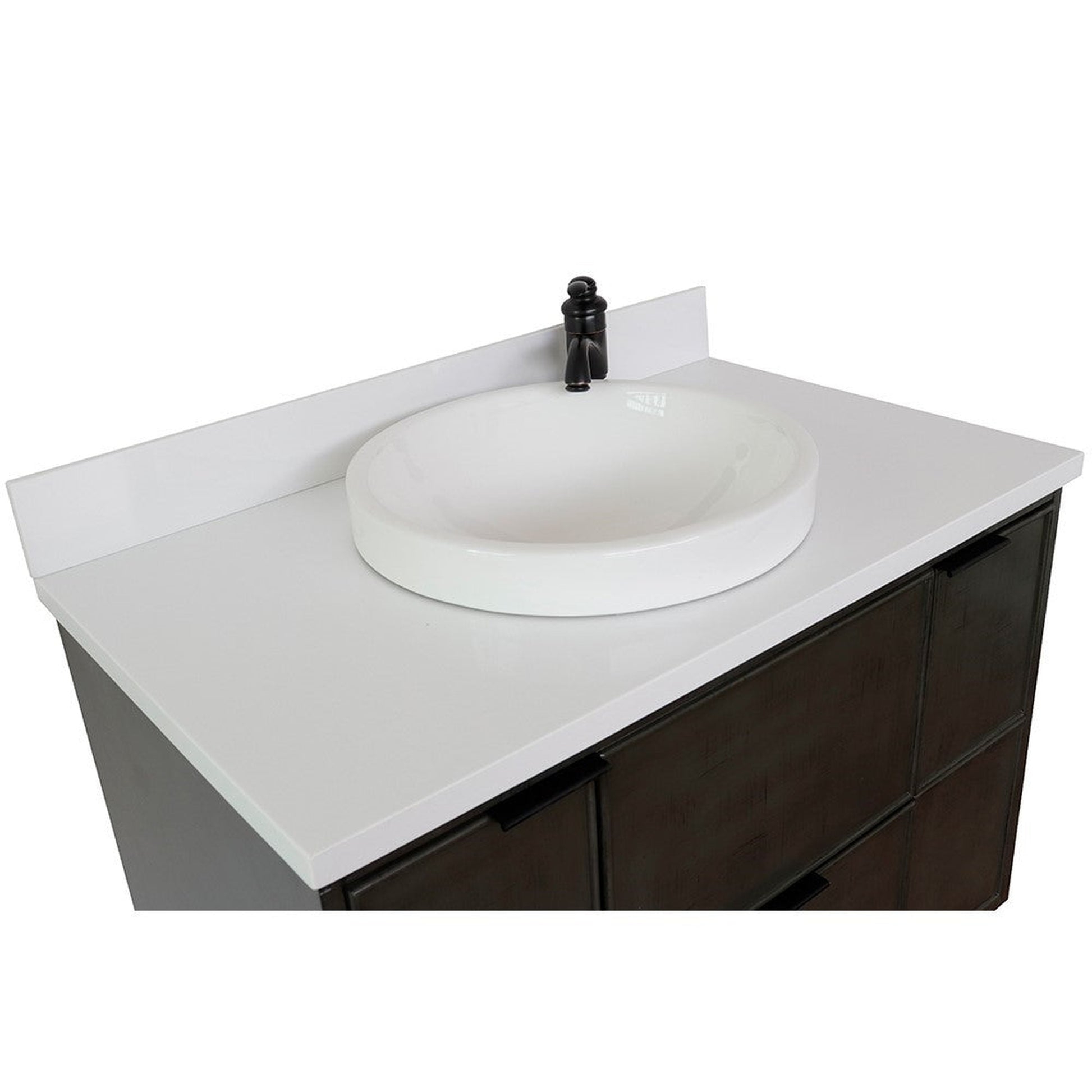 Bellaterra Home Paris 37" 2-Door 1-Drawer Linen Gray Freestanding Vanity Set With Ceramic Vessel Sink and White Quartz Top