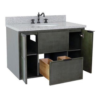 Bellaterra Home Paris 37" 2-Door 1-Drawer Linen Gray Wall-Mount Vanity Set With Ceramic Undermount Oval Sink and Gray Granite Top