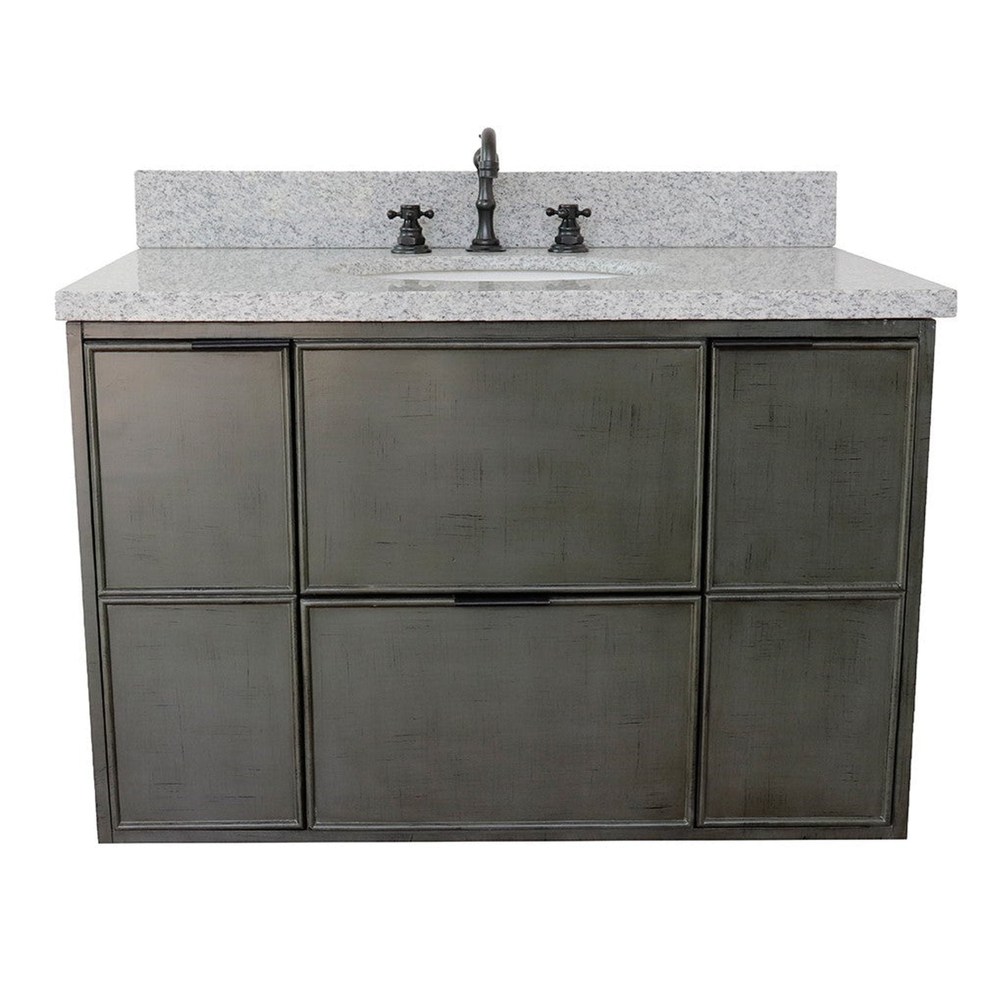 Bellaterra Home Paris 37" 2-Door 1-Drawer Linen Gray Wall-Mount Vanity Set With Ceramic Undermount Oval Sink and Gray Granite Top