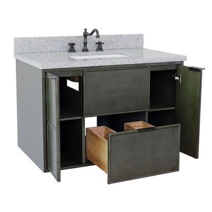 Bellaterra Home Paris 37" 2-Door 1-Drawer Linen Gray Wall-Mount Vanity Set With Ceramic Undermount Rectangular Sink and Gray Granite Top