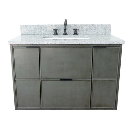 Bellaterra Home Paris 37" 2-Door 1-Drawer Linen Gray Wall-Mount Vanity Set With Ceramic Undermount Rectangular Sink and Gray Granite Top