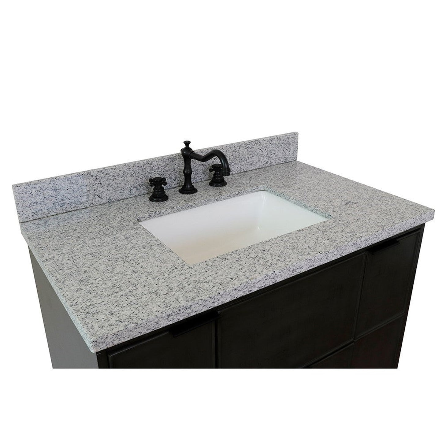 Bellaterra Home Paris 37" 2-Door 1-Drawer Linen Gray Wall-Mount Vanity Set With Ceramic Undermount Rectangular Sink and Gray Granite Top