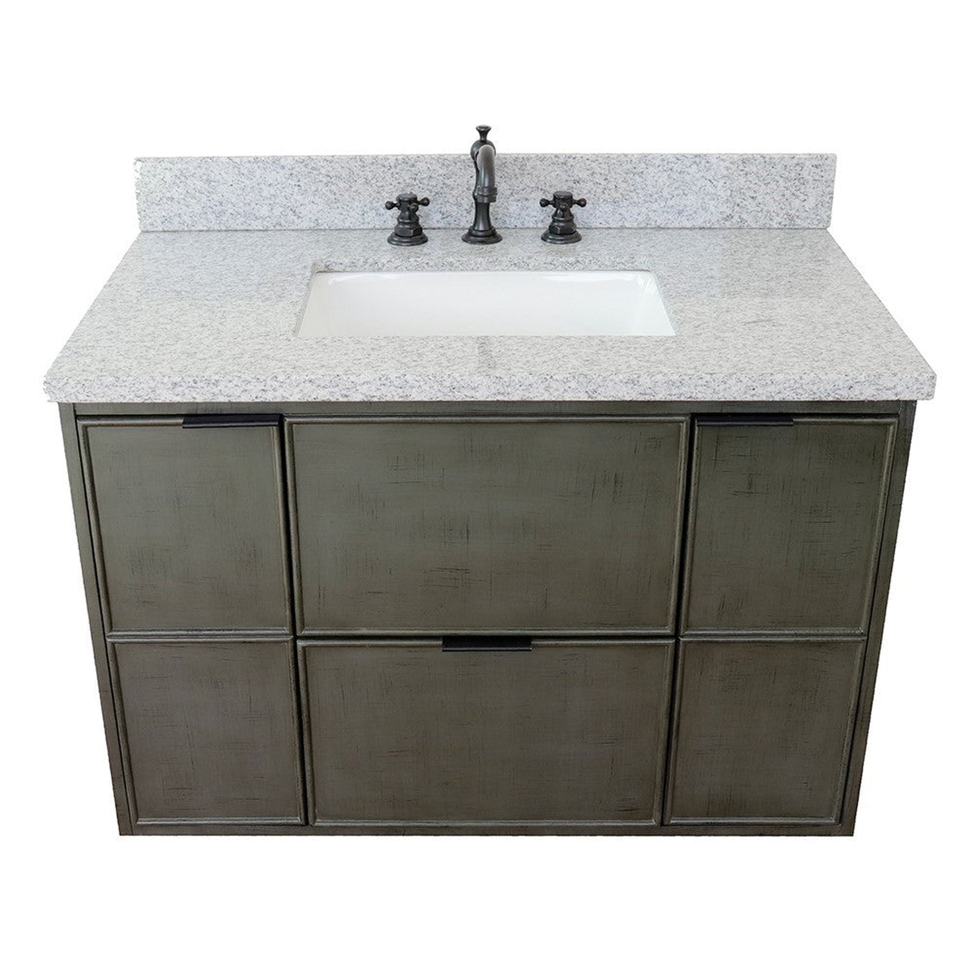 Bellaterra Home Paris 37" 2-Door 1-Drawer Linen Gray Wall-Mount Vanity Set With Ceramic Undermount Rectangular Sink and Gray Granite Top