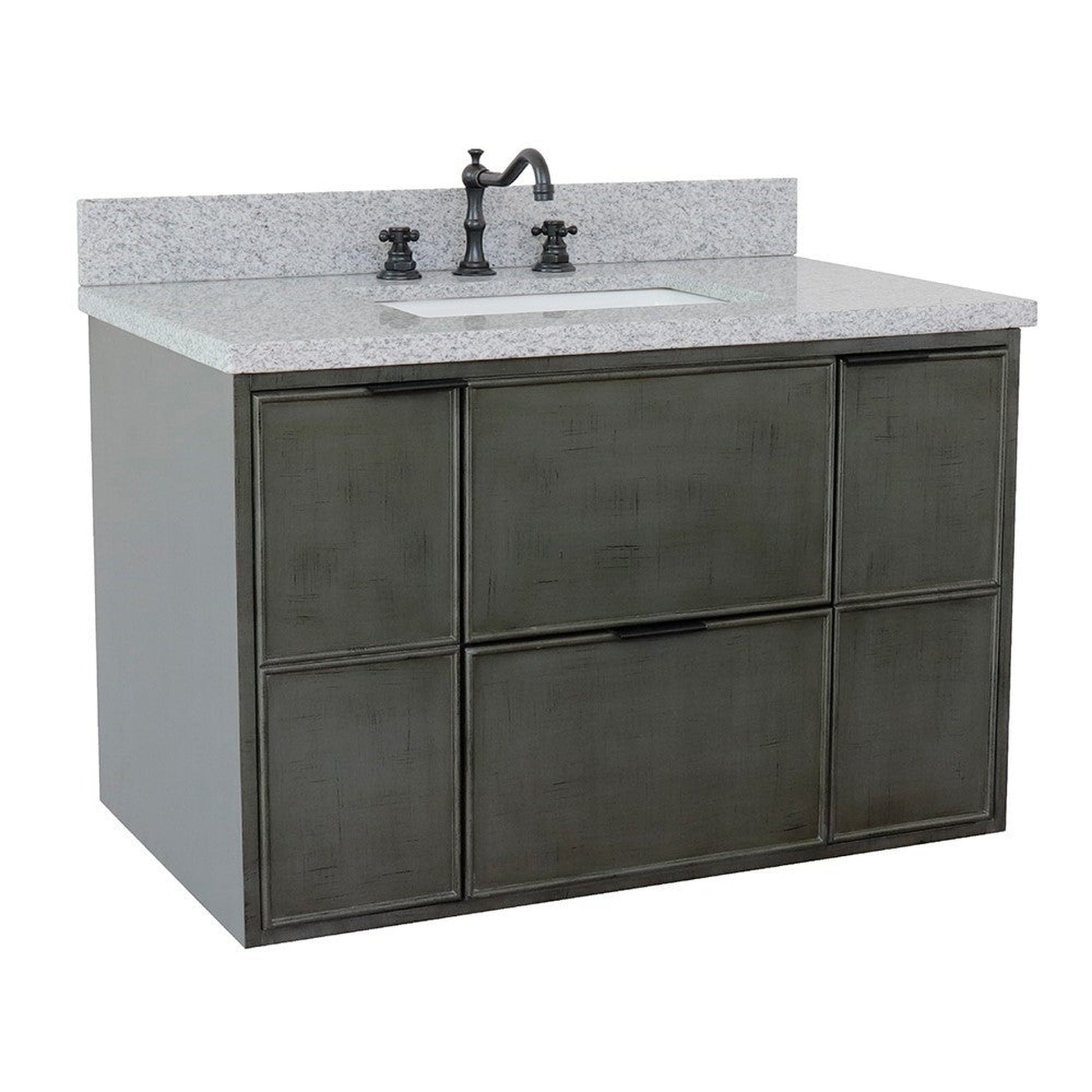 Bellaterra Home Paris 37" 2-Door 1-Drawer Linen Gray Wall-Mount Vanity Set With Ceramic Undermount Rectangular Sink and Gray Granite Top