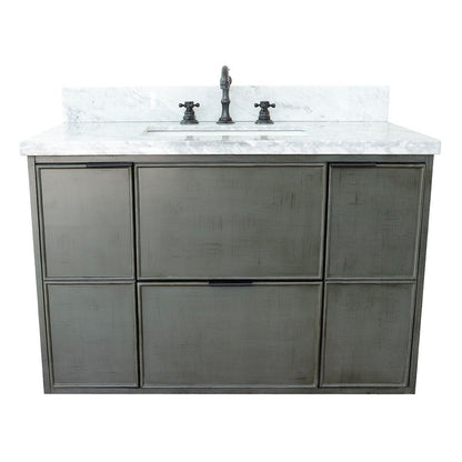 Bellaterra Home Paris 37" 2-Door 1-Drawer Linen Gray Wall-Mount Vanity Set With Ceramic Undermount Rectangular Sink and White Carrara Marble Top