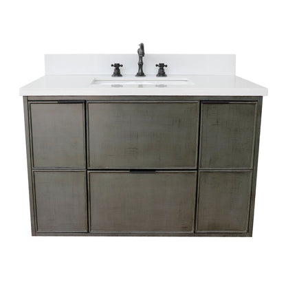 Bellaterra Home Paris 37" 2-Door 1-Drawer Linen Gray Wall-Mount Vanity Set With Ceramic Undermount Rectangular Sink and White Quartz Top