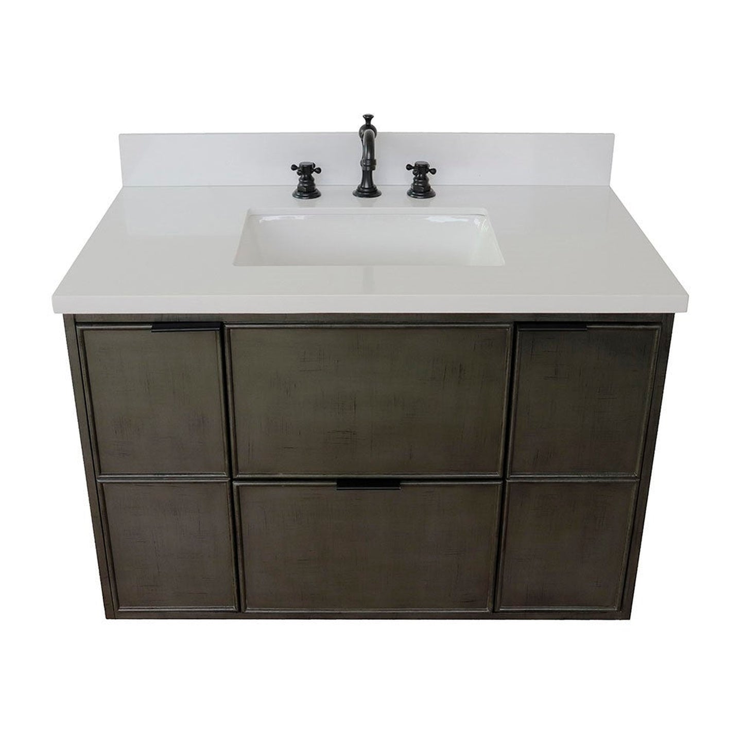 Bellaterra Home Paris 37" 2-Door 1-Drawer Linen Gray Wall-Mount Vanity Set With Ceramic Undermount Rectangular Sink and White Quartz Top