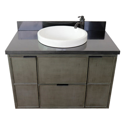 Bellaterra Home Paris 37" 2-Door 1-Drawer Linen Gray Wall-Mount Vanity Set With Ceramic Vessel Sink and Black Galaxy Top