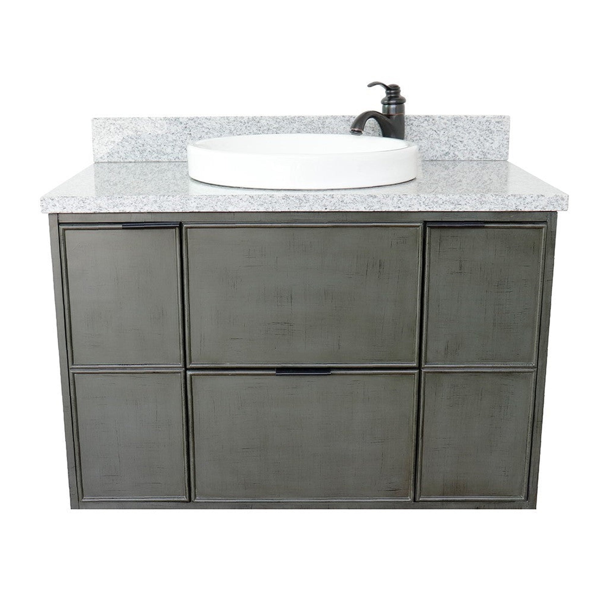 Bellaterra Home Paris 37" 2-Door 1-Drawer Linen Gray Wall-Mount Vanity Set With Ceramic Vessel Sink and Gray Granite Top